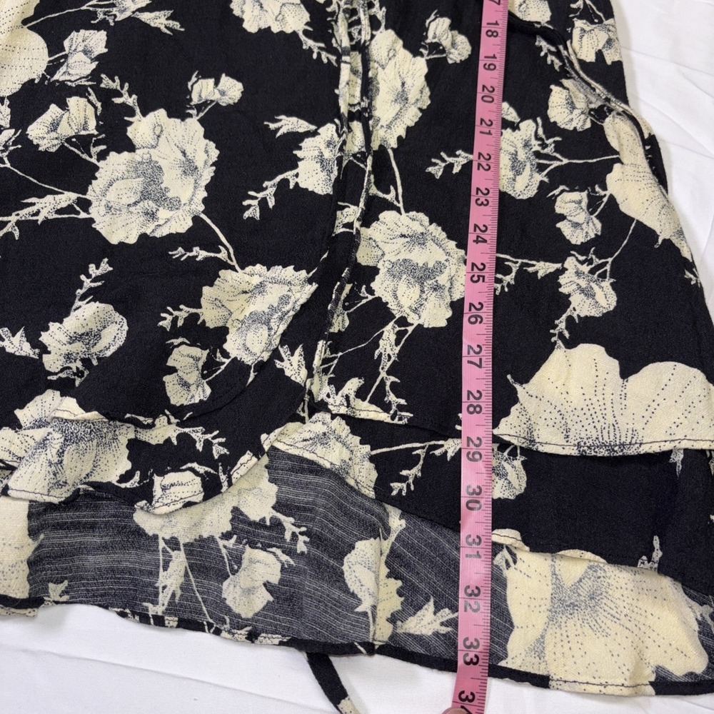 Free People Black Ruffle Floral Wrap French Quarter Mini Dress Womens XS BOHO - Picture 7 of 9
